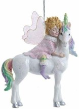 Kurt Adler 4&quot; Hand Painted Resin Unicorn &amp; Fairy Girl Christmas Ornament - £13.49 GBP
