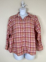 Land&#39;s End Womens Plus Size 22W (2X) Coral Plaid Button Up Shirt Long Sleeve - £12.13 GBP