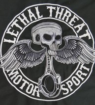 Lethal Threat Motor Gear  Black Work Shirt Embroidered Back Emblem Mens Small - £23.69 GBP