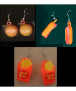 Funky HOT DOG-BURGER-FRENCH FRY FRIES EARRINGS Retro Fast Food Charm Jew... - $11.97
