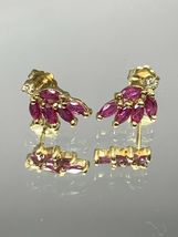 Vintage 14k Yellow Gold Over 3.45Ct Marquise Ruby And Diamond Pretty Earrings - £82.46 GBP