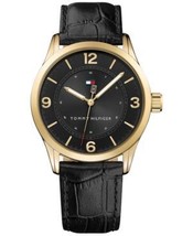 Tommy Hilfiger Men&#39;s Table Black Leather Strap Watch 42mm 1791331 - £55.04 GBP
