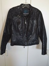 Steve Madden Ladies Black Leather Zip JACKET-JR. L-SNAKESKIN LOOK-Excellent-EUC - £27.17 GBP