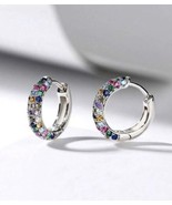Silver Hoop Earrings  - cubic zirconia crystal earrings - 925 Sterling S... - £9.88 GBP