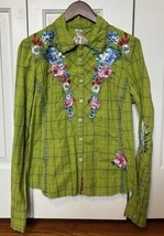Johnny Was 3J Workshop “Rodeo Rose” Embroidered Western Shirt green plaid SMALL - £68.50 GBP