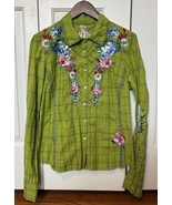 Johnny Was 3J Workshop “Rodeo Rose” Embroidered Western Shirt green plai... - £68.55 GBP