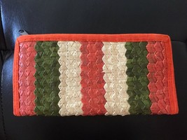 Indonesian Handmade Colorful Grass Straw Woven Wallet Zippered Pouch Clutch - £13.69 GBP