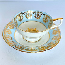 Salisbury English Light Blue Gold Teacup and Saucer Bone China 3863B Vtg READ - £27.93 GBP