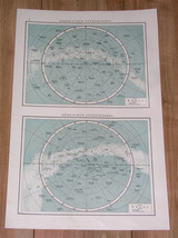 1904 Original Antique Map Of Northern Southern Sky Heavens Stars Astronomy - $26.42