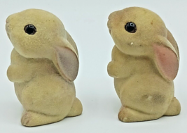 Vtg Pair Hallmark Merry Miniatures 2&quot; Flocked Beige Bunny Rabbit 1982 - £12.62 GBP