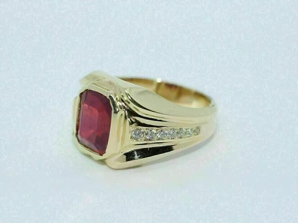 2.50Ct Emerald Cut Lab Created Ruby Men's Wedding Ring 14k Yellow Gold Plated Item image 5