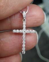 1.4Ct Round Cut Simulated Diamond 14K White Gold Plated Cross Shape Gift Pendant - £54.20 GBP