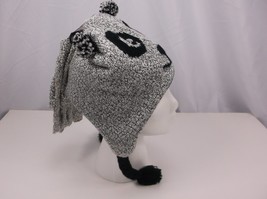 Womens Knit Winter Hat Cap MITTEN/GLOVES Set Panda Ear Flaps Animal Grey 1 Sz - £8.83 GBP