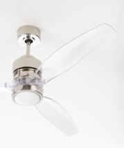 HORCHOW Acrylic &amp; Polished Nickel Mid Modern Glam Ceiling Fan 52&quot; NEW - £431.72 GBP