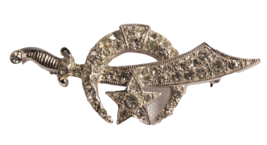 Vintage Shriners Masonic Brooch Pin Scimitar Crescent Moon ORO Rhinestones - £7.52 GBP