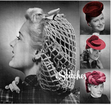 1940s Snood and Hats with Head Coverings - Crochet pattern (PDF 0435) - £3.76 GBP