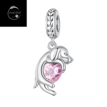 Genuine Sterling Silver 925 Love My Puppy Dog Pet Family Love Heart Dangle Charm - £17.47 GBP