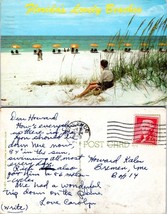 Florida Beaches Umbrellas Ocean Posted 1958 to Howard Kaler Bremen ME Postcard - £7.51 GBP
