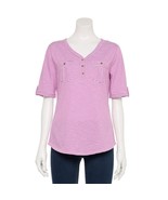 Women&#39;s Croft &amp; Barrow® Elbow Sleeve Utility Henley Top, Size: XL, Pink ... - $313.25 MXN