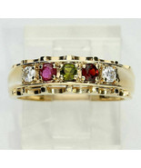 0.60Ct Multistone &amp; Diamond Wedding Engagement 14K Yellow Gold Over Band... - $92.74