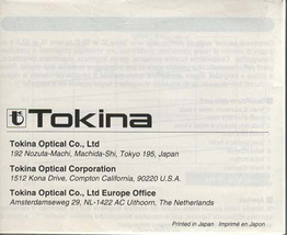 Tokina Instruction fold out manual  - $5.99