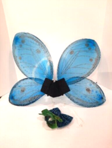 Vintage Costume Fairy Butterfly Wings w Sparkle Hair Comb BLUE - £10.22 GBP