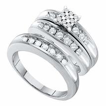 10kt White Gold His &amp; Hers Round Diamond Cluster Matching Bridal Wedding Ring Ba - £816.86 GBP
