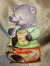 Vintage 1930s Mechanical Die Cut Valentine Card Bear with a Honey Pot - $29.69
