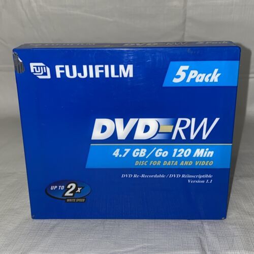 DVD-RW Fujifilm Discs Disks DVDs 120 Min 4.7GB Jewel Cases Brand New Pack Of 5 - $9.49