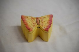 Whimsical Butterfly Jewelry Trinket Box Ceramic Yellow &amp; Orange Dresser ... - $9.89