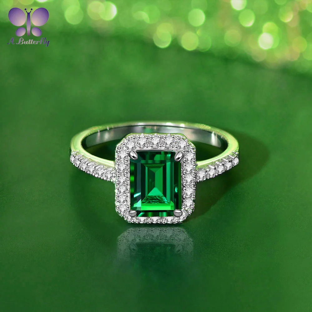 Butterfly 100 925 silver lab grown emerald ring 6 8mm luxury party gifts for women fine thumb200