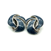 Vintage Abstract Blue Enamel Earrings, Silver Tone Clip Ons - £21.97 GBP