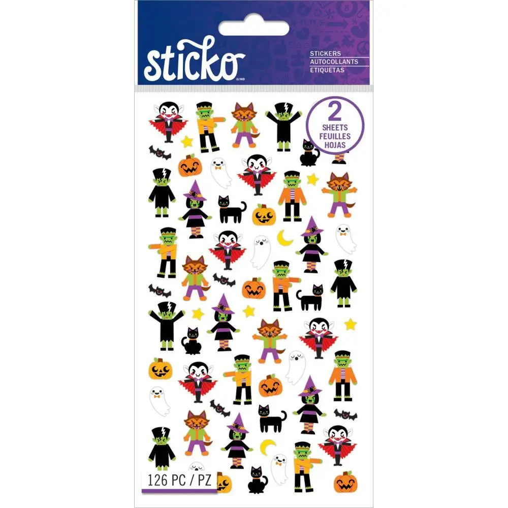 Stickers Tiny Halloween Vampire Frankenstein Witch Bats Ghosts Cats X 2 - £9.27 GBP