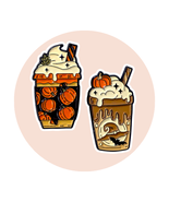 Coffee Lover Enamel Pins: Spooky Season Halloween Pumpkin and Witch Latte - $34.96 CAD