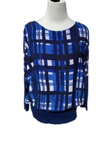 Joseph A Ladies Blue And White Checkered Pattern Oversized Blouse Shirt Top S - £15.38 GBP