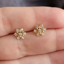 1Ct Round Cut Lab-Created Diamond Snowflake Stud Earrings 14K Yellow Gold Plated - £103.24 GBP