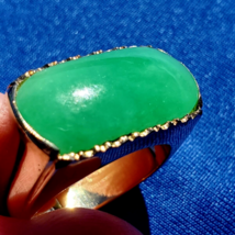 Earth mined Green Jade Deco Ring Antique 18k Gold Setting Size 8.75 - £25,556.64 GBP