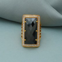 Black Onyx Zircon 22k Gold Ring, Big Yellow Gold Ring Jewelry, Indian Pure Gold  - £2,369.77 GBP
