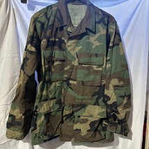 Vtg Us Army Coat Woodland Camo Bdu Jacket w/ Side Adjust Temperate Med-Reg 1988 - $34.64