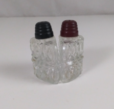 Vintage Diamond Cut Glass Spade Bakelite Lid Mini Salt &amp; Pepper Shakers - $12.60