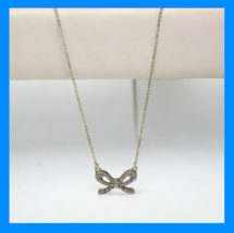 Brighton Silver Ribbon Bow Small Pendant Necklace with Rhinestones 16" image 3