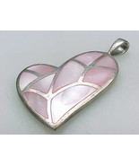 Genuine PINK MOTHER of PEARL Vintage HEART PENDANT in Sterling Silver -F... - £43.97 GBP