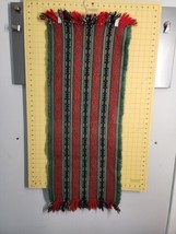 Vtg Polish Woven Table Runner Yarn Green Red Black White Mantle Scarf 17&quot; x 39&quot; - £27.25 GBP