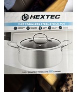 HEXTEC 5QT Stainless Steel Stock Pot w/Tempered Glass Lid 3 Ply Hybrid New - $24.00