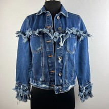 ZARA Trafaluc Denim Blue Jean Fringe Boho XS Jacket NWT - £35.17 GBP