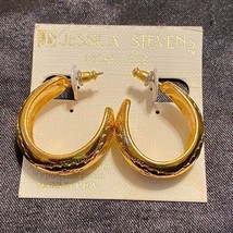 New Jessica Stevens 24K Gold Tone Metal Hoop Earrings - £46.60 GBP