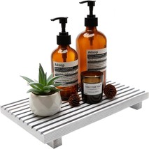 Rustic Bathroom Counter Tray Wood Display Pedesta Stand White Kitchen Countertop - $21.71