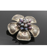 925 Sterling Silver - Vintage Petite Pearls Cluster Flower Tie Clip - TR... - £49.88 GBP