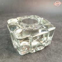Antique Clear Glass Square Ridged Ink Well Diamond Base - £11.30 GBP