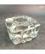 Antique Clear Glass Square Ridged Ink Well Diamond Base - $20.44 CAD